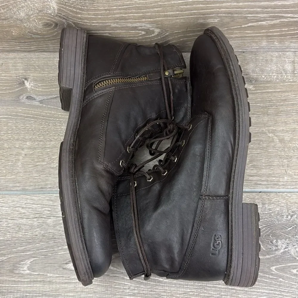 Ugg Morrison Men's Sz 14 Dark Stout Brown Leather Zip Wrap Around Lace-Up Boots